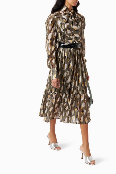 hover state of Pussy Bow Midi Dress in Animal Print 