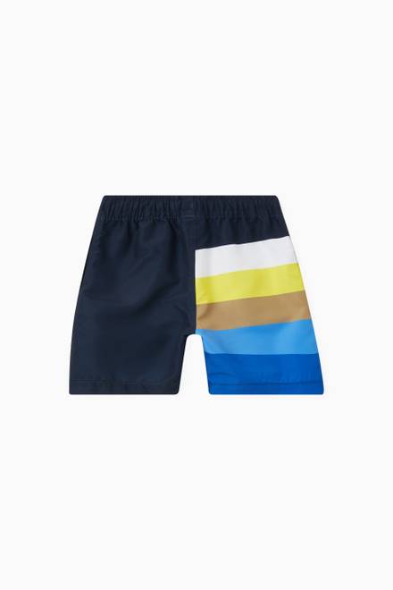 hover state of Striped Logo Print Swim Shorts in Woven Polyester