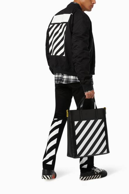 hover state of Diagonal Stripe Tote Bag in Leather      