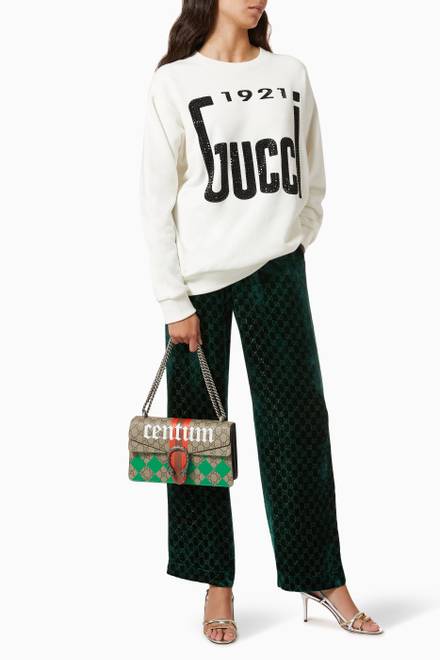 hover state of Crystal '1921 Gucci' Sweatshirt in Heavy Felted Cotton Jersey 