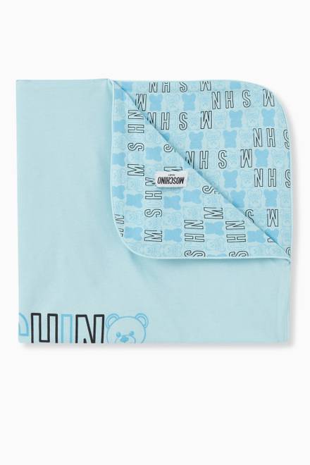 hover state of Teddy Bear & Logo Print Blanket in Cotton 