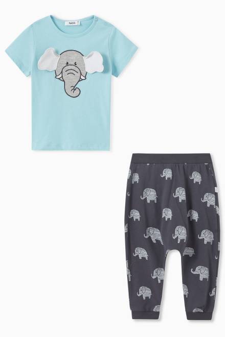 hover state of Amin Elephant Print T-shirt & Leggings in Cotton Jersey   
