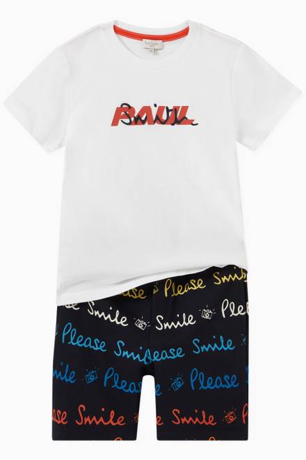 hover state of All-over Text Print Shorts in Cotton