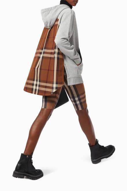 hover state of Check Panel Oversized Hoodie in Loop-back Cotton  