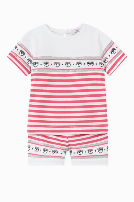 hover state of Maxi Logomania Striped T-shirt in Cotton Jersey   