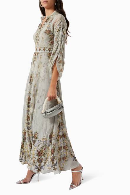 hover state of Embellished Floral Maxi Dress in Chiffon 