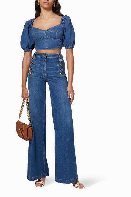 hover state of Sweetheart Neckline Crop Top in Stretch Denim    