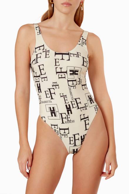 hover state of One-piece Swimsuit in Lettering Print Lycra 