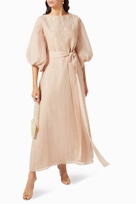 hover state of Puff Sleeve Belted Dress in Cotton Organza