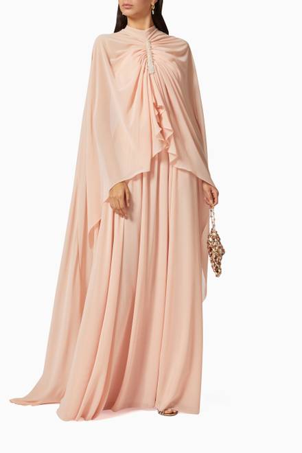 hover state of Embroidered Cape Gown in Silky Chiffon