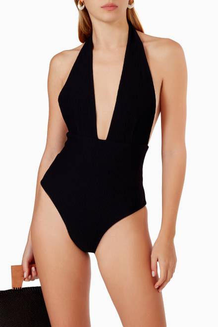 hover state of Thalassa Halterneck Swimsuit in Ribbed Nylon