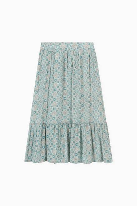 hover state of Aqua Flower Print Long Skirt in Modal  