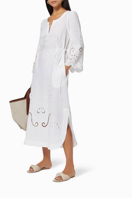 hover state of Iphigenia Embroidered Midi Dress in Linen 