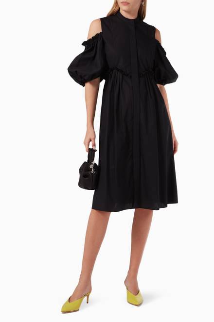 hover state of Puffy Sleeves Dress in Mikado Silk   