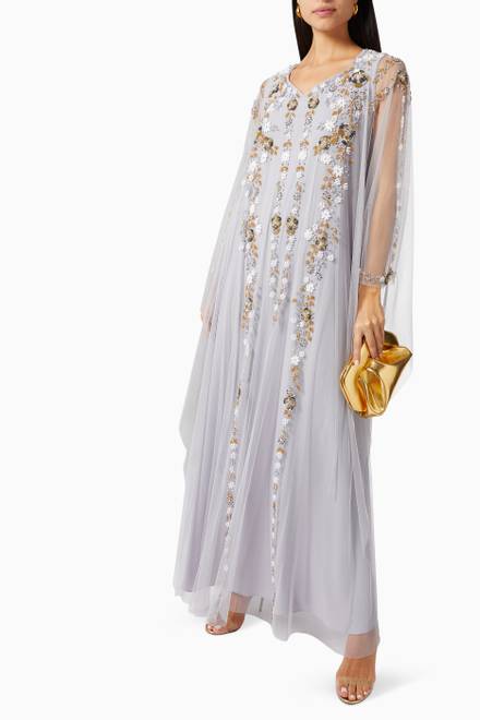 hover state of Floral Beaded Kaftan in Tulle