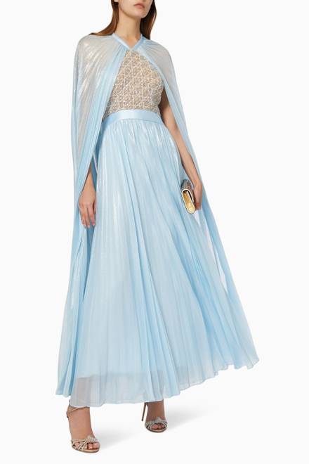 hover state of Pleated Embellished Cape Dress 