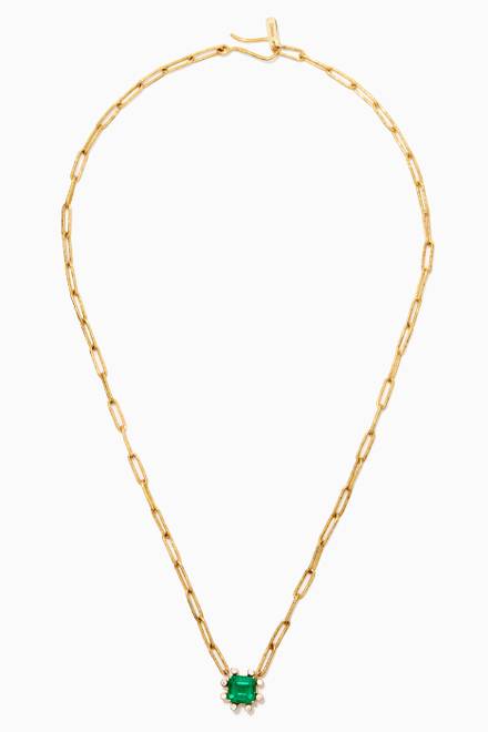 hover state of Chain Link Emerald & Diamond Necklace in 18kt Yellow Gold        