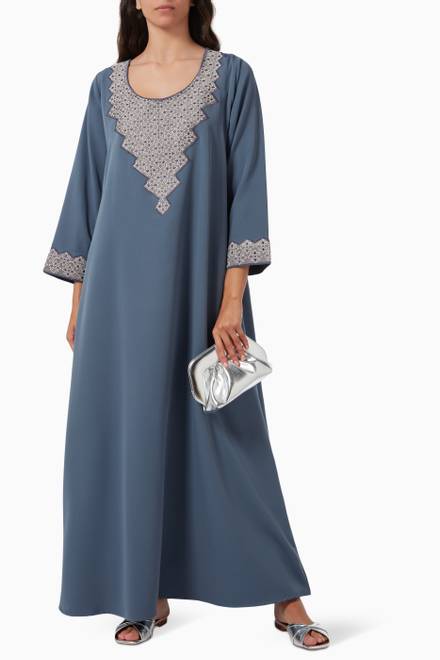 hover state of Embroidered Kaftan in Crepe  