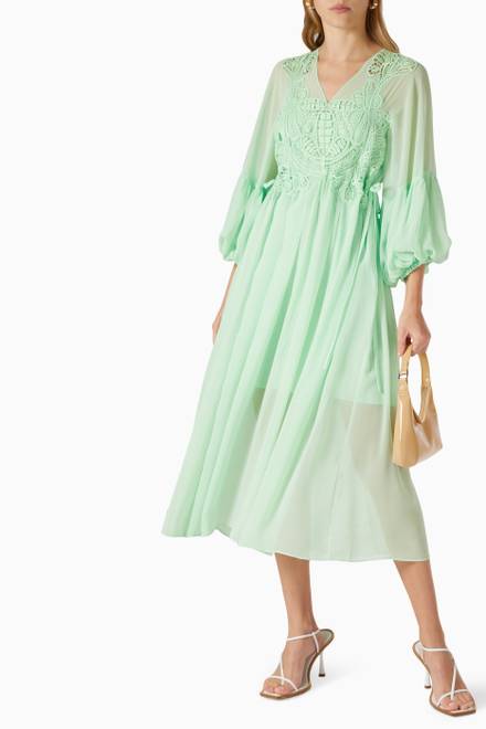 hover state of Macrame Lace Midi Dress in Chiffon