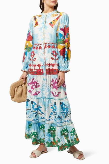 hover state of Tie Dye Rainbow Patchwork Maxi Dress in Viscose
