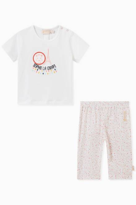 hover state of Embroidered Logo T-shirt with Floral Leggings in Cotton 