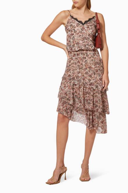hover state of Butterfly Print Asymmetric Midi Skirt in Ruffled Voile   