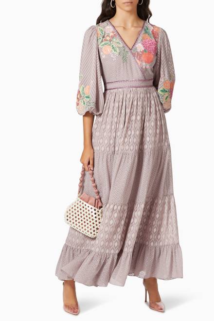 hover state of Vesper Floral Embroidered Dress in Chiffon