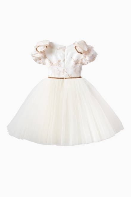 hover state of Golden White Iris Dress in Tulle 