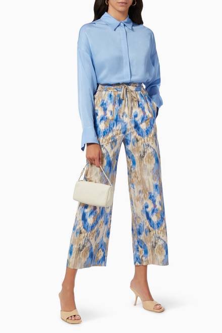 hover state of Patterned Pants in Silk-blend  