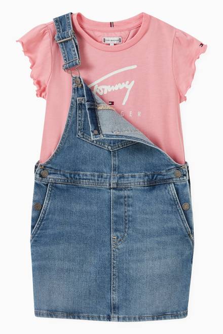 hover state of Dungarees Dress in Denim  