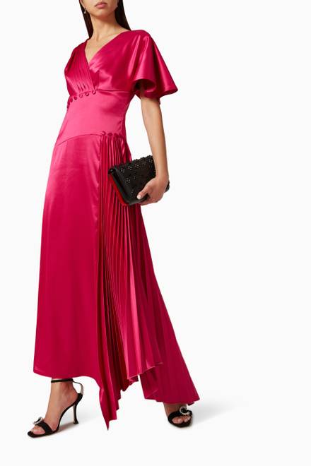 hover state of Button Pleated Dress in Satin
