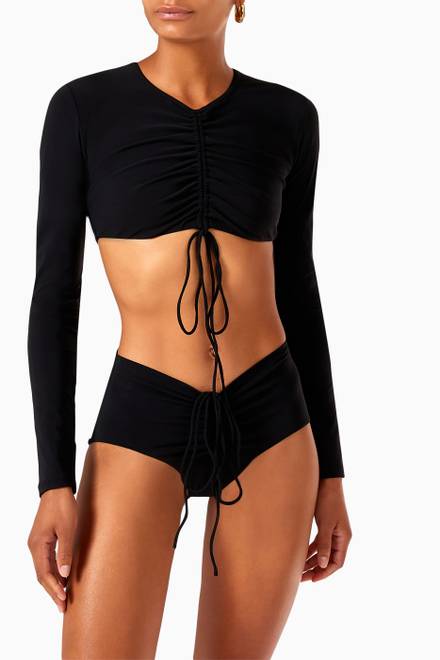 hover state of Ruched Crop Long Sleeve Sun Bikini T-shirt    