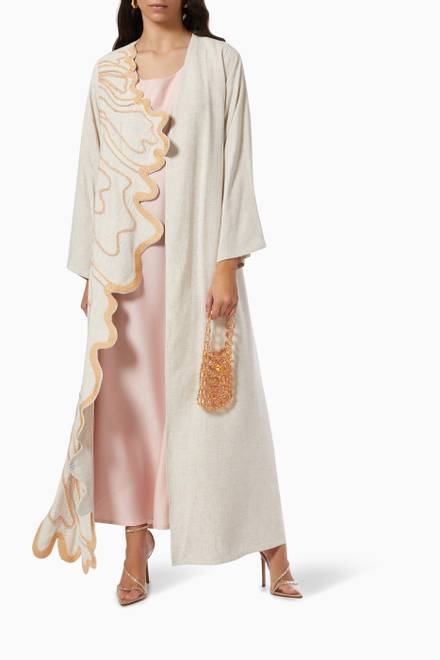 hover state of Corolla Embroidered Abaya Set in Linen