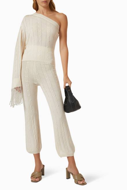 hover state of Embellished One Shoulder Top in Cable Knit 