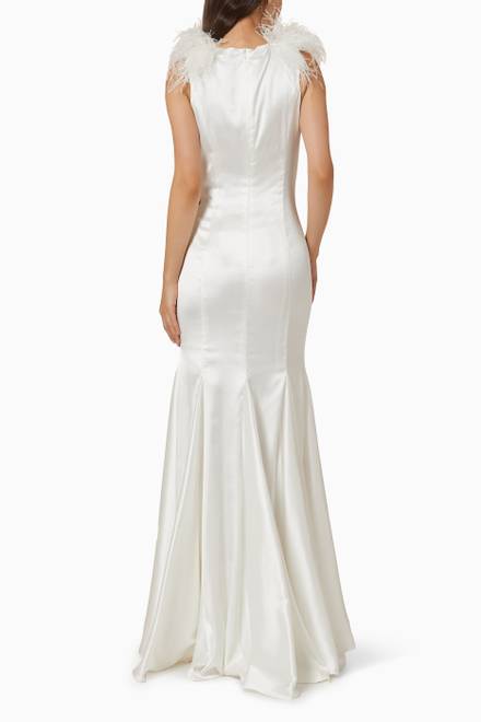 hover state of V-Neck Feather Column Gown
