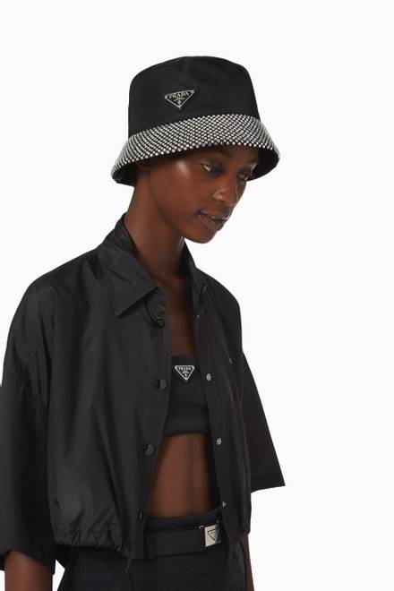 hover state of Triangle Logo Crystal Bucket Hat in Re-nylon 