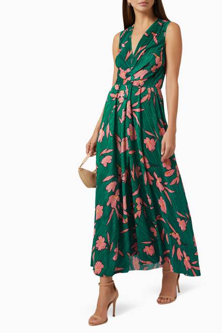 hover state of Cruna Floral Pleated  Maxi Dress in Jersey