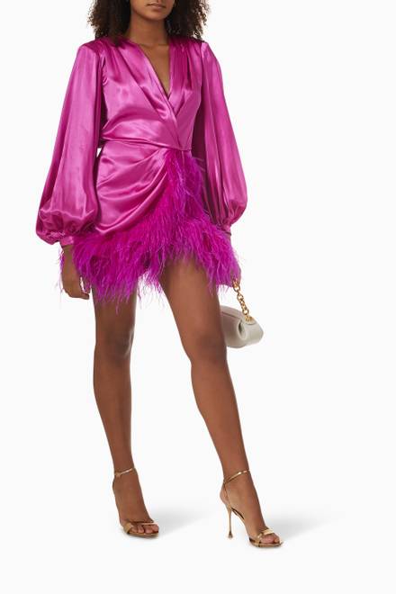 hover state of Farah Feather Mini Dress in Silk-blend