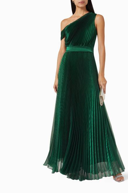 hover state of One-shoulder Pleated Dress in Satin