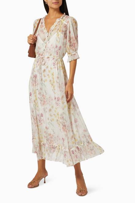 hover state of Maxi Dress in Floral Crinkled Georgette