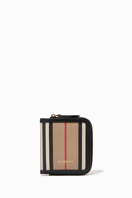 Burberry Hannah Icon Stripe Archive Tan E-Canvas Leather Wallet Crossbody Bag