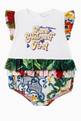 thumbnail of Romper Suit with "Love Yourself First" Print in Cotton Jersey and Floral Majolica Print Poplin    #0