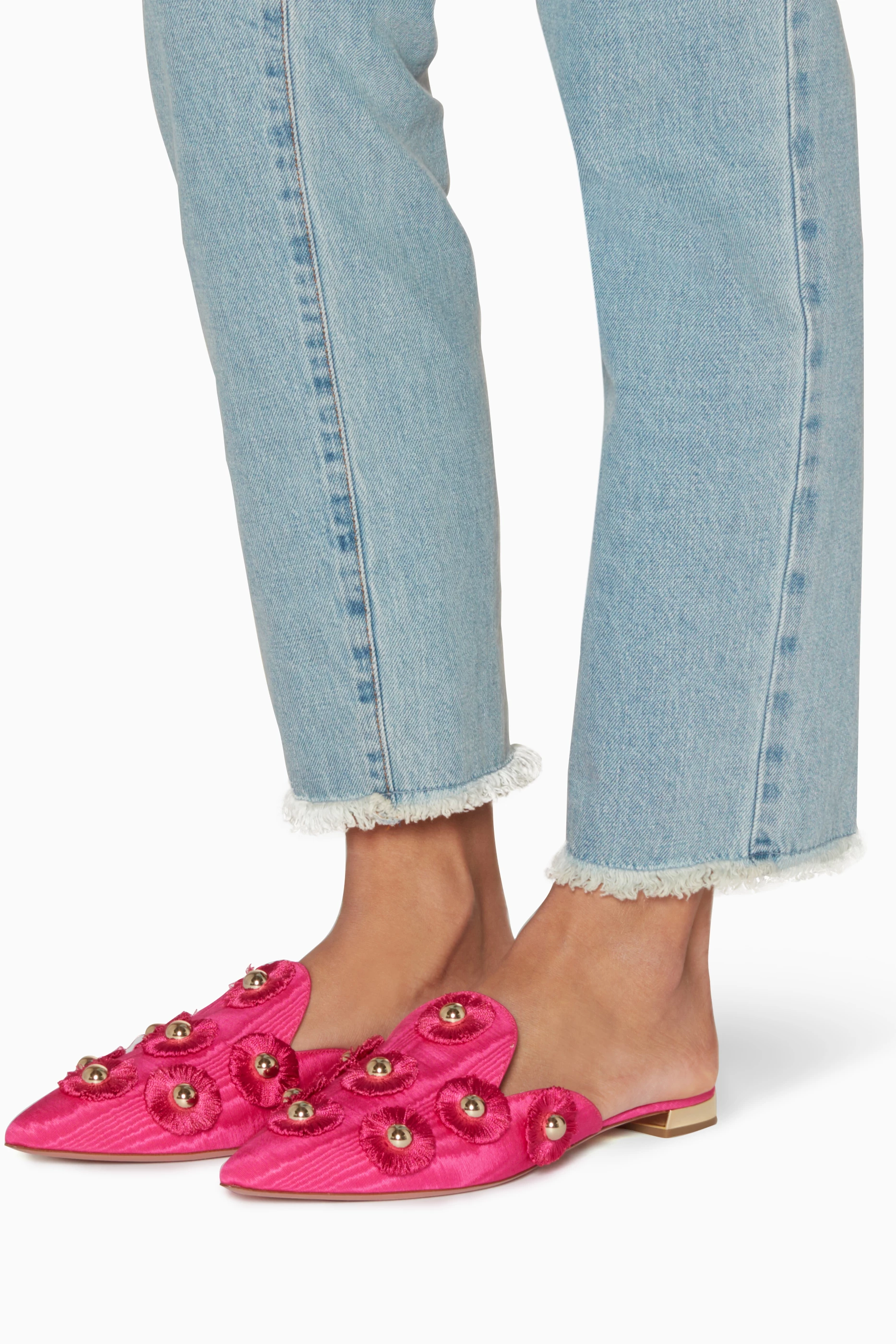 Shop Aquazzura Pink Azalea Pink Moire Pearl Sunflower Mules For Women Ounass Oman