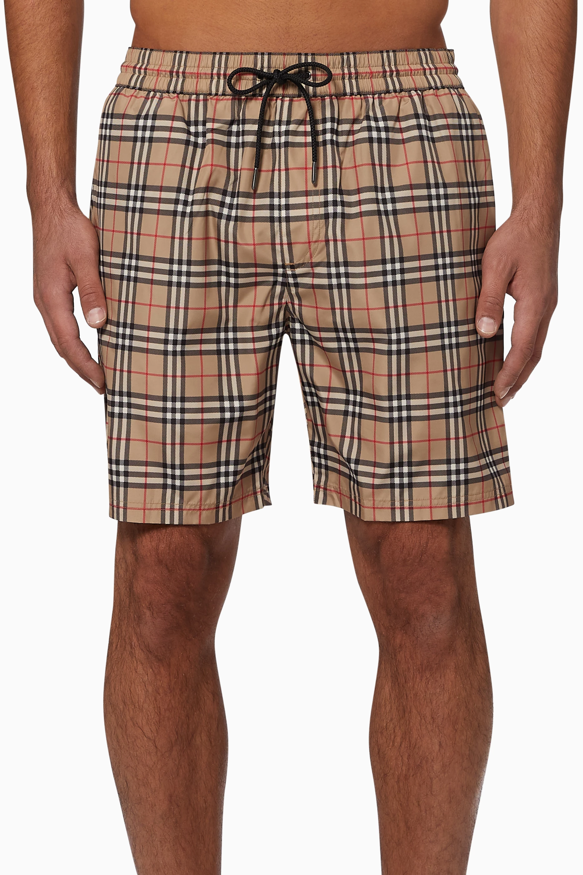Shop Burberry Neutral Small Scale Check Drawcord Swim Shorts for MEN |  Ounass UAE