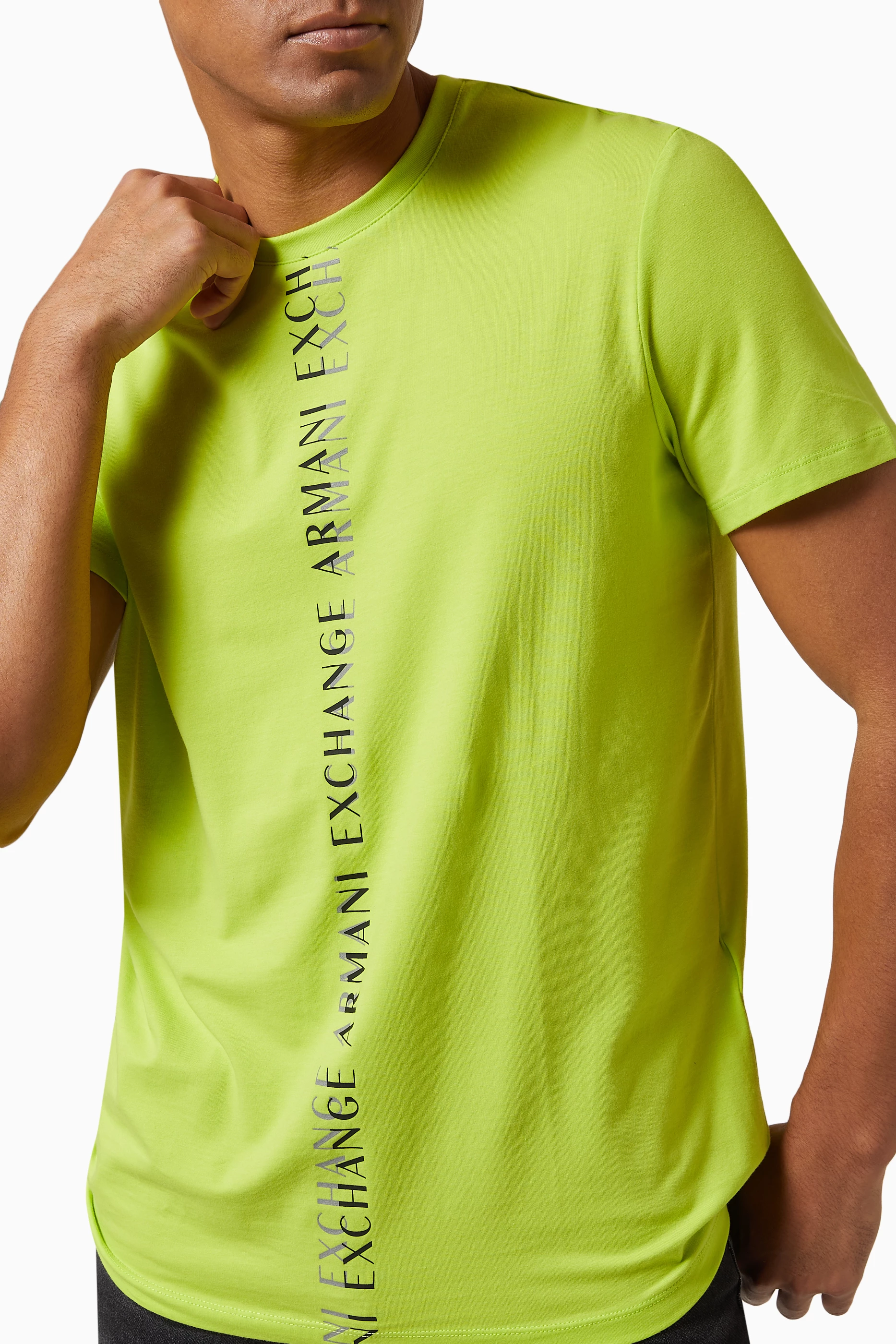 Shop Armani Exchange Yellow Neon Vertical Logo Cotton T-shirt for MEN |  Ounass UAE