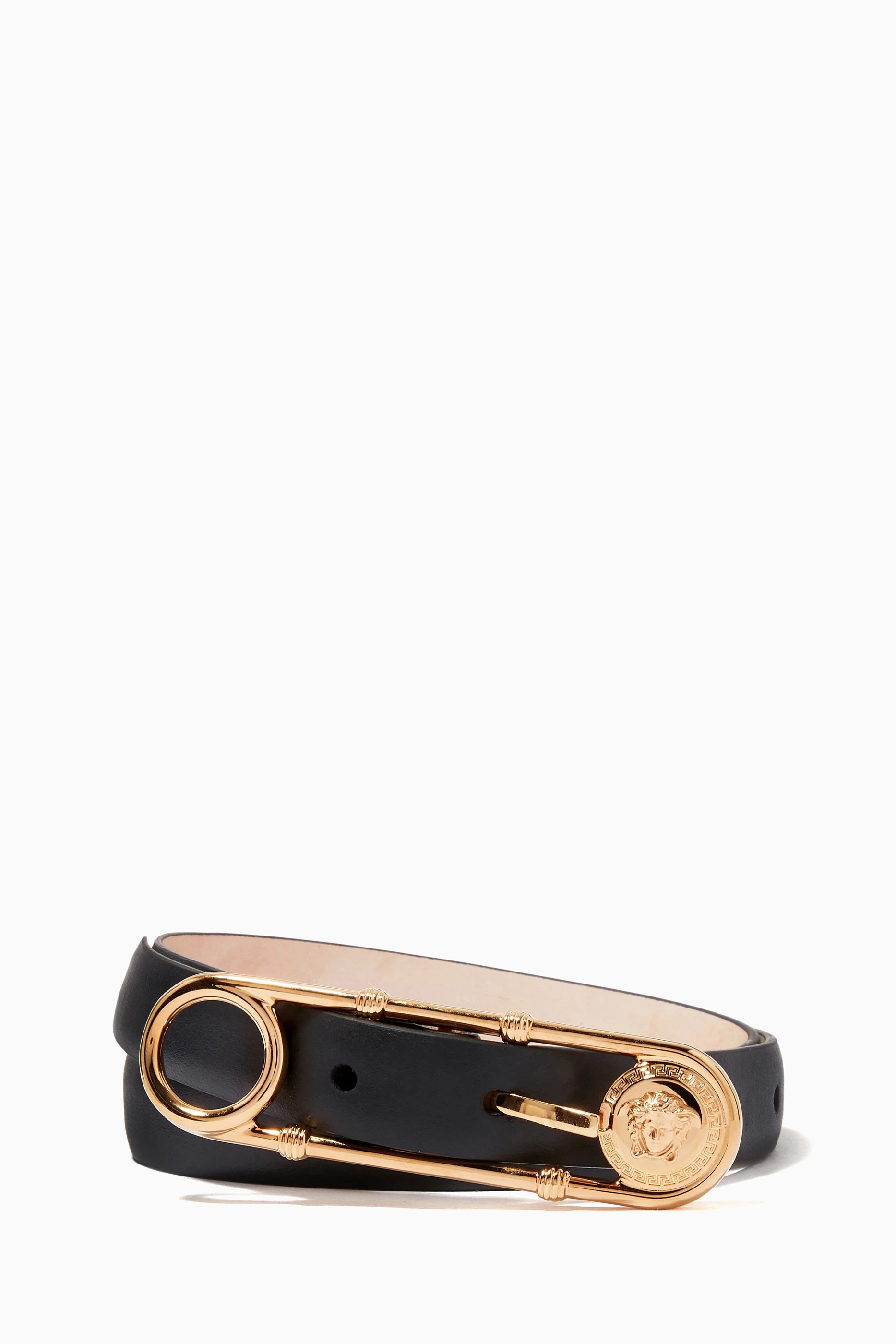Versace Safety Pin Leather Belt in Black Womens Accessories Belts 