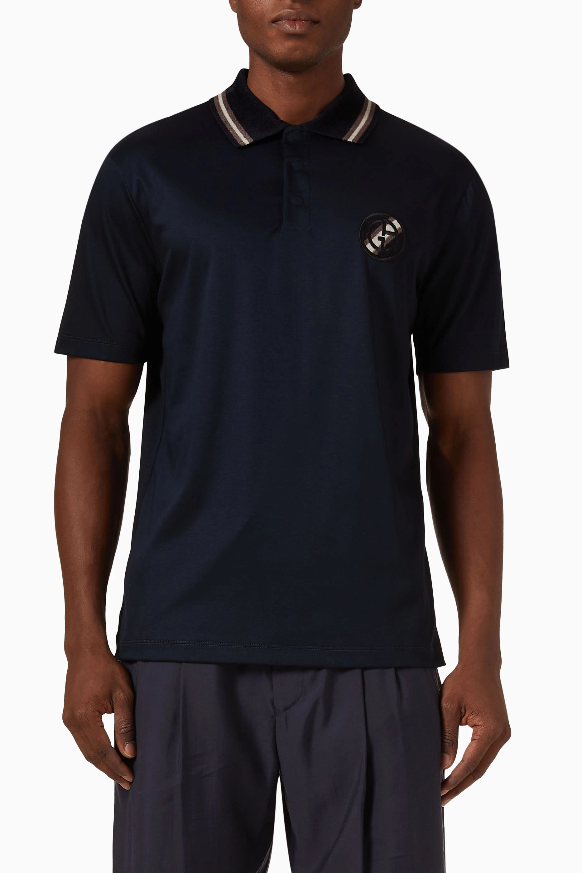 Shop Giorgio Armani Blue Polo Shirt in Cotton Piqué for MEN | Ounass UAE