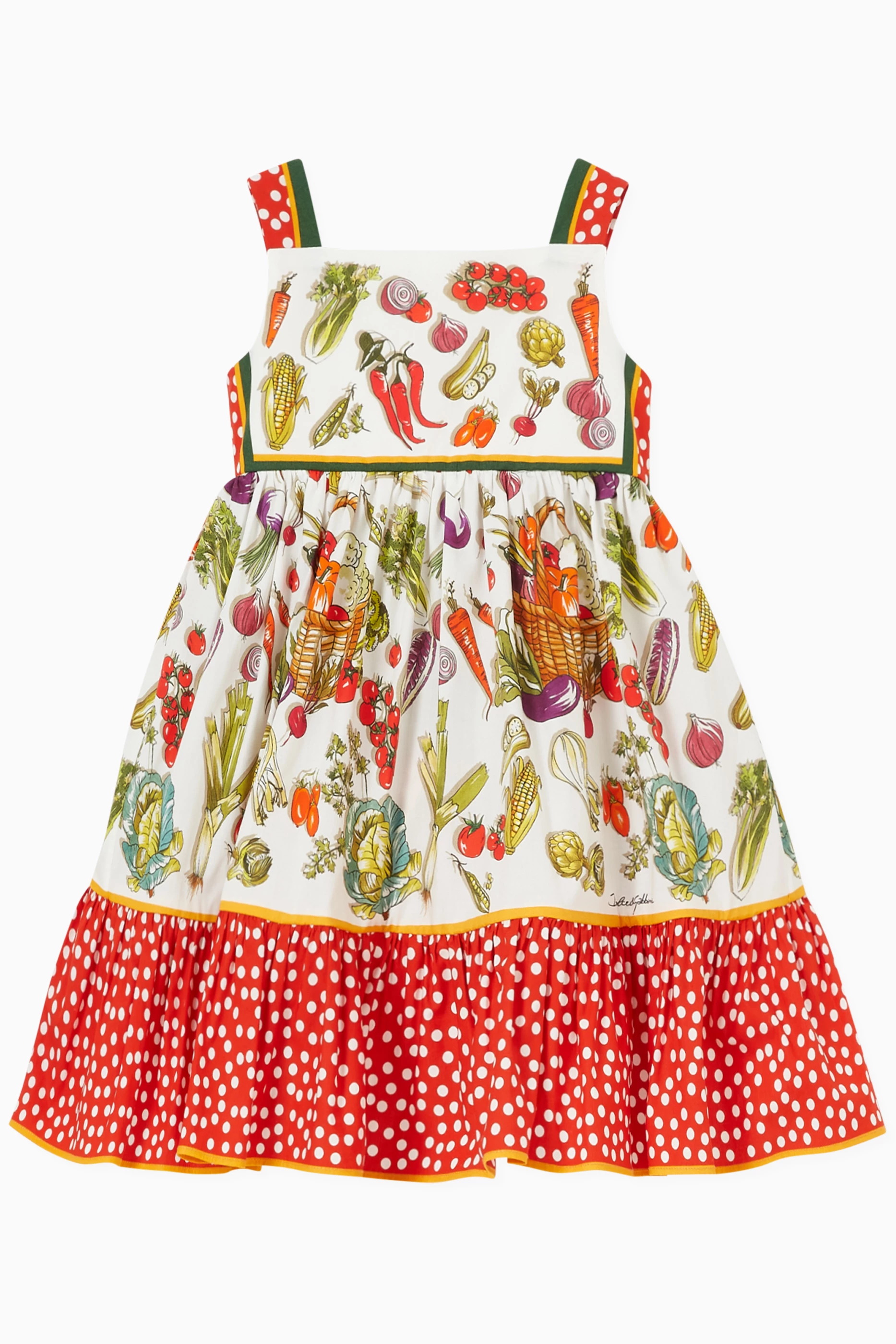 Shop Dolce & Gabbana Red Capri Verdura Dress in Cotton for KIDS | Ounass  Qatar