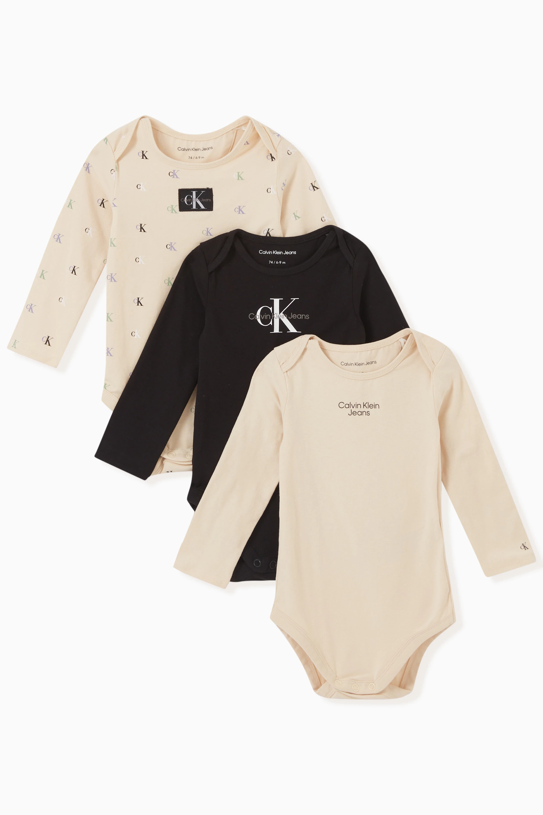 Shop Calvin Klein Multicolour Logo Bodysuit in Cotton, Set of 3 for KIDS |  Ounass Kuwait