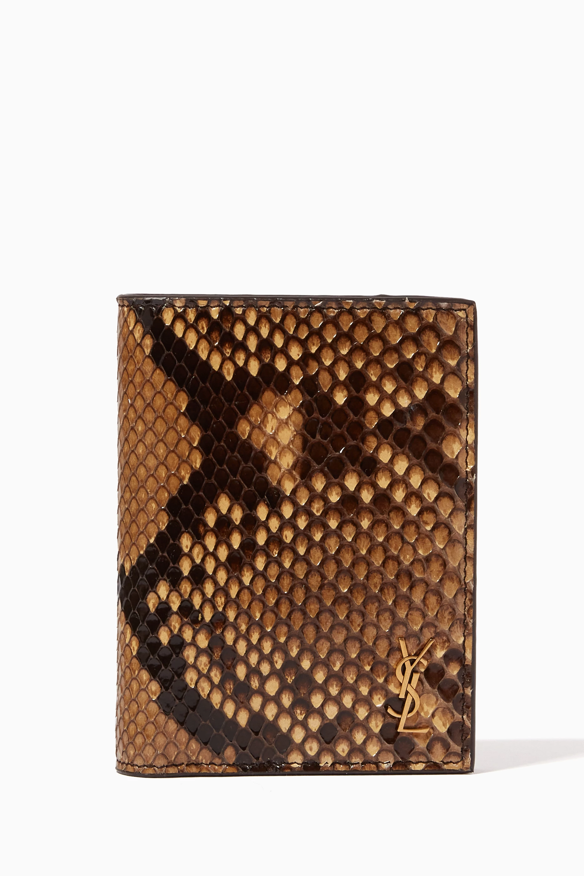 Shop SAINT LAURENT Neutral Tiny Cassandre Bi-fold Card Wallet in Python  Leather for MEN | Ounass UAE